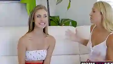 Horny blonde lady is turning her sexual fantasy into reality during a threesome with kinky friends