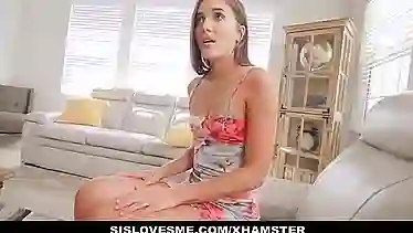 Sexy teen brunette is secretly fucking her step- brother and giving him blowjobs, to blow his mind