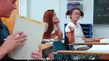 Skinny schoolgirl is having wild sex in the classroom in front of her friends and teacher