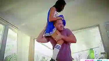 Petite cheerleader sucks stepbros cock