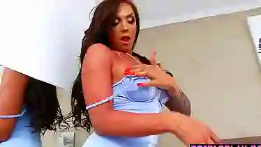 Big booty latina tranny slut stroking her huge cock