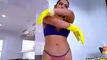 Big booty Latina seducing while cleaning