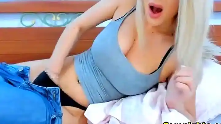Busty Blonde Girl having fun fingering her wet pussy