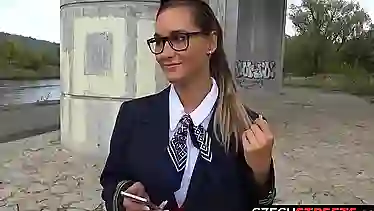 Slutty stewardess got some cash to get down on her knees and suck dick until it explodes