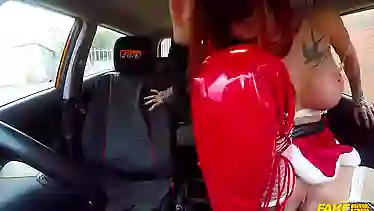 Randy red haired woman, Alexxa Vice was wearing latex boots with high heels while fucking Santa