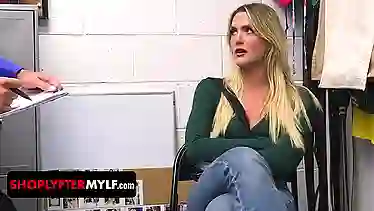 Watch this blonde MILF get her skinny body stripped down in the backroom & end up taking a deep pounding in the end