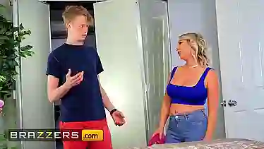 Stepmom Quinn Waters gets her pussy stuffed by a big cock of her stepson while he's in the room
