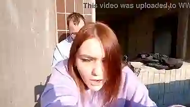 Brunette with tattoos gets a public fuck after getting painted graffiti on the motorbike
