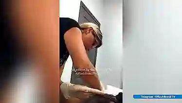 Blonde bombshell waxes her massive knockers and takes a BBC in her mouth