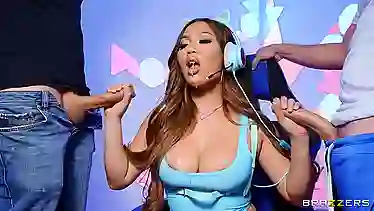 Kazumi Squirts takes on two big cocks in HD porn, taking a cumshot in the end