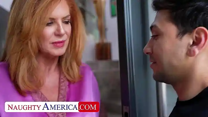 Busty MILF Andi James Gets Permission To Fuck The Waiter