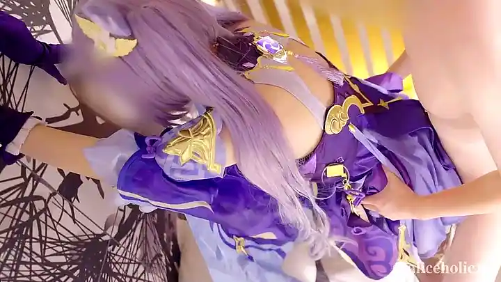 Keqing, the busty Asian cosplay babe, gets down and dirty in hot POV action
