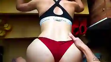 Watch this young hottie get pounded hard in yoga leggins on stairs while wearing her tight panties!