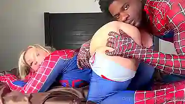 Watch Pornstar Spider Man cosplay as BBC and blow his big dick in HD