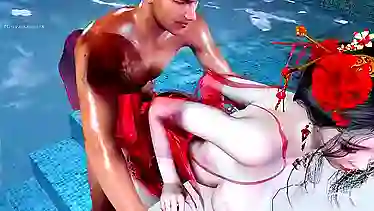 Tauren Lover gets her pussy licked in cartoon pool game
