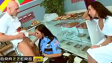 Busty brunette in uniform, Audrey Bitoni likes to use her position to fuck Johnny Sins