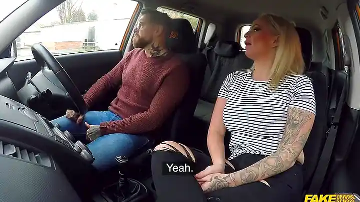 Louise Lee and her driving teacher are fucking on the front seat of the car