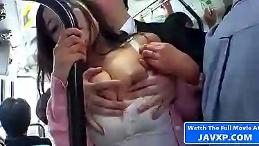 Japanese honey with big boobs likes to get molested in the bus, on her way home