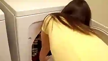 In the laundry room, in the yoga room, dry beautiful blonde