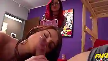 Skinny brunette, Katy Rose is riding a rock hard dick and enjoying every second of it
